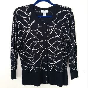 Carmen Marc Valvo navy and star snap cardigan L